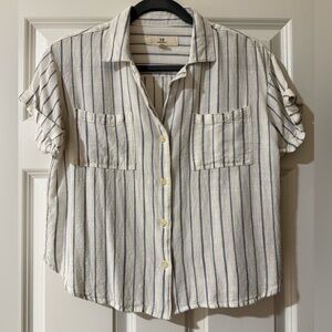 Thread & Supply Cream and Blue Striped Button-Down Shirt